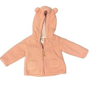 Carter’s Pink Fleece Hooded Ears Baby Jacket Zipper Size 9 Months